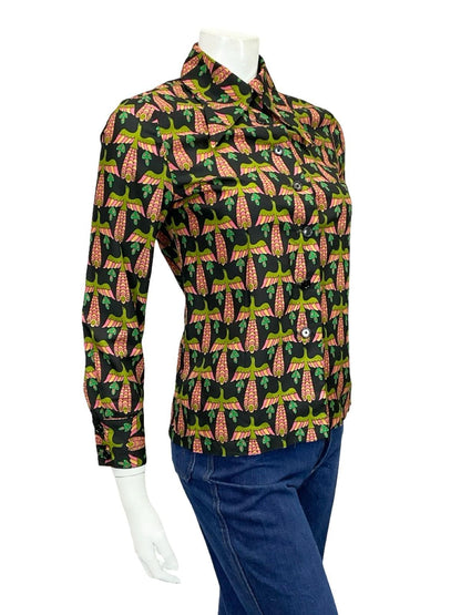 VTG 60S 70S BLACK PINK GREEN BEIGE MOD DAGGER BIRD PEACOCK PHOENIX SHIRT 8