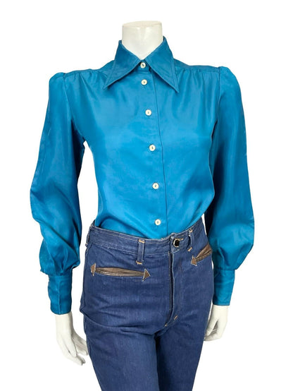 VTG 60S 70S MONOCHROME DEEP BLUE DAGGER COLLAR MOD SHIRT 14