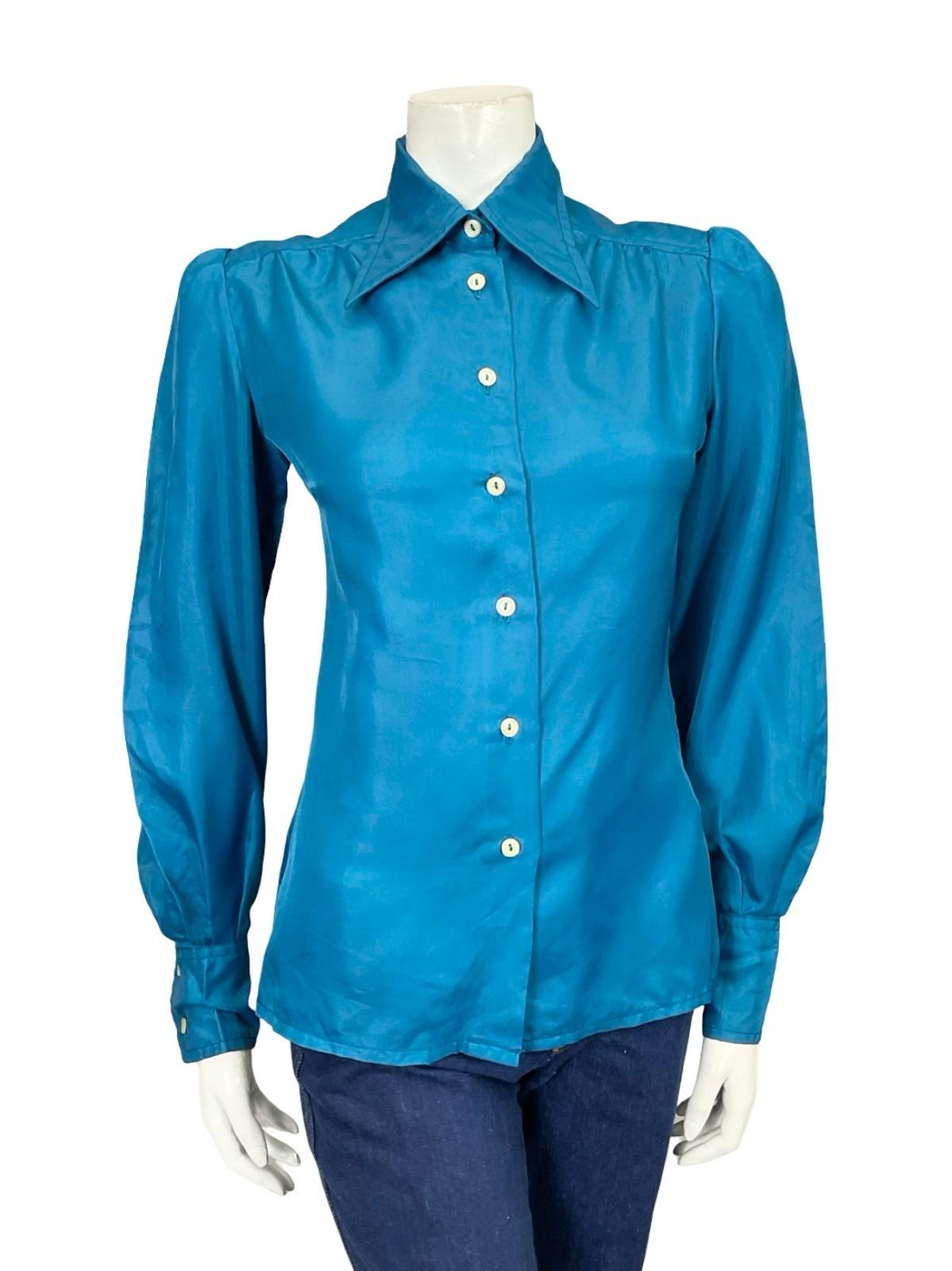 VTG 60S 70S MONOCHROME DEEP BLUE DAGGER COLLAR MOD SHIRT 14