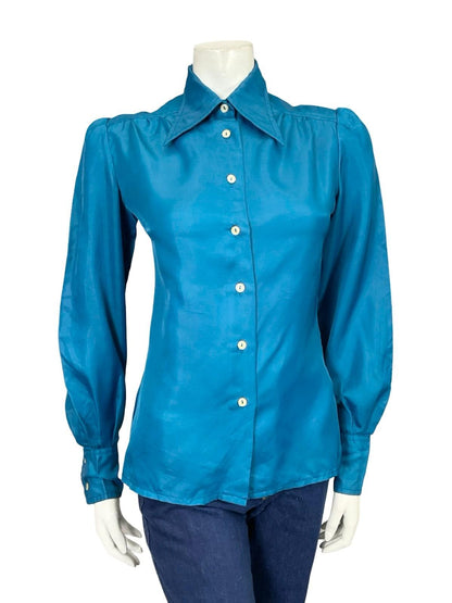 VTG 60S 70S MONOCHROME DEEP BLUE DAGGER COLLAR MOD SHIRT 14