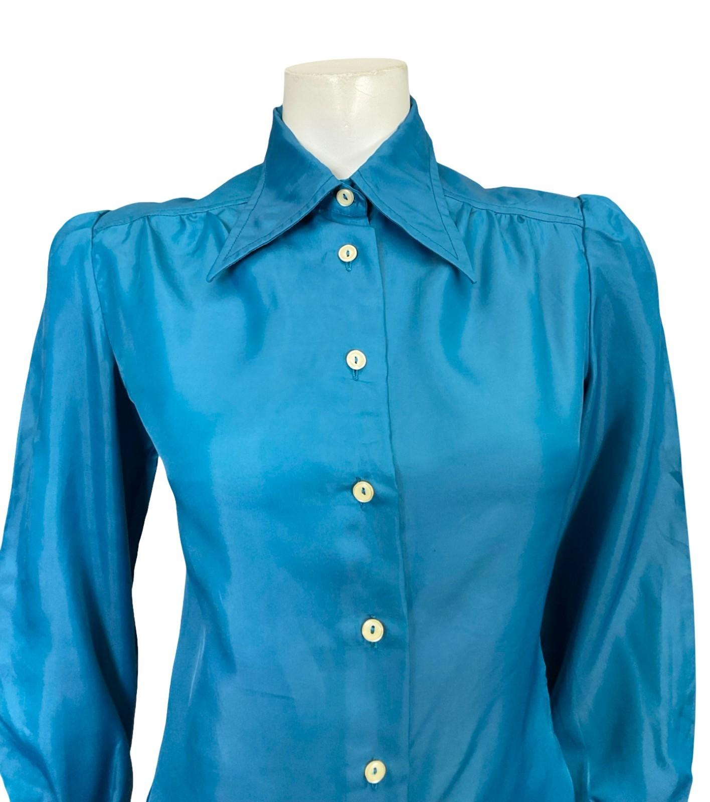 VTG 60S 70S MONOCHROME DEEP BLUE DAGGER COLLAR MOD SHIRT 14