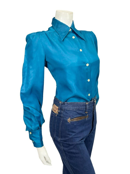 VTG 60S 70S MONOCHROME DEEP BLUE DAGGER COLLAR MOD SHIRT 14