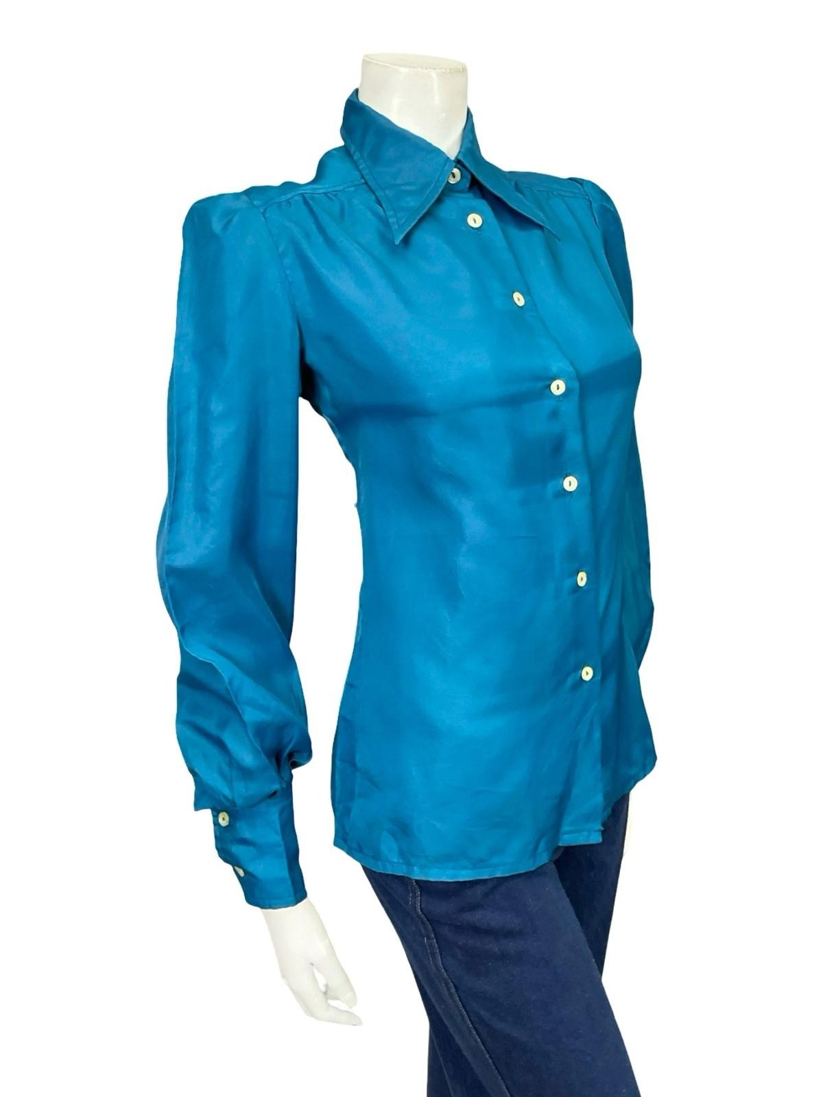 VTG 60S 70S MONOCHROME DEEP BLUE DAGGER COLLAR MOD SHIRT 14
