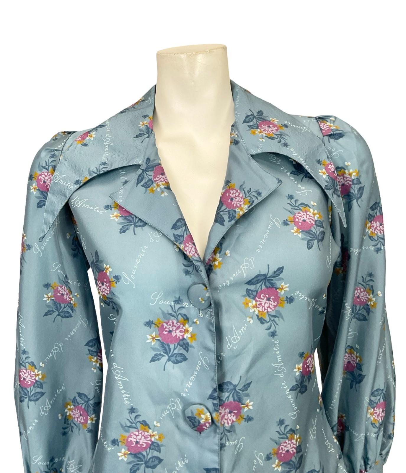 VTG 60S 70S THE SIXTH SENSE BLUE PINK ORANGE FLORAL DAGGER COLLAR SHIRT 12