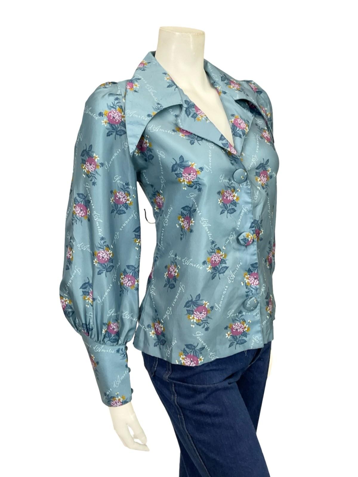 VTG 60S 70S THE SIXTH SENSE BLUE PINK ORANGE FLORAL DAGGER COLLAR SHIRT 12