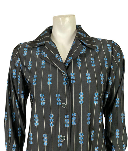 VTG 60S 70S JAPANESE BLACK BLUE YELLOW GEOMETRIC STRIPE NOTCH LAPEL SHIRT 10