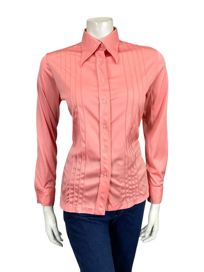VTG 60S 70S TAIWANESE MOD DAGGER COLLAR PINK MONOCHROME SHIRT 8 10 S