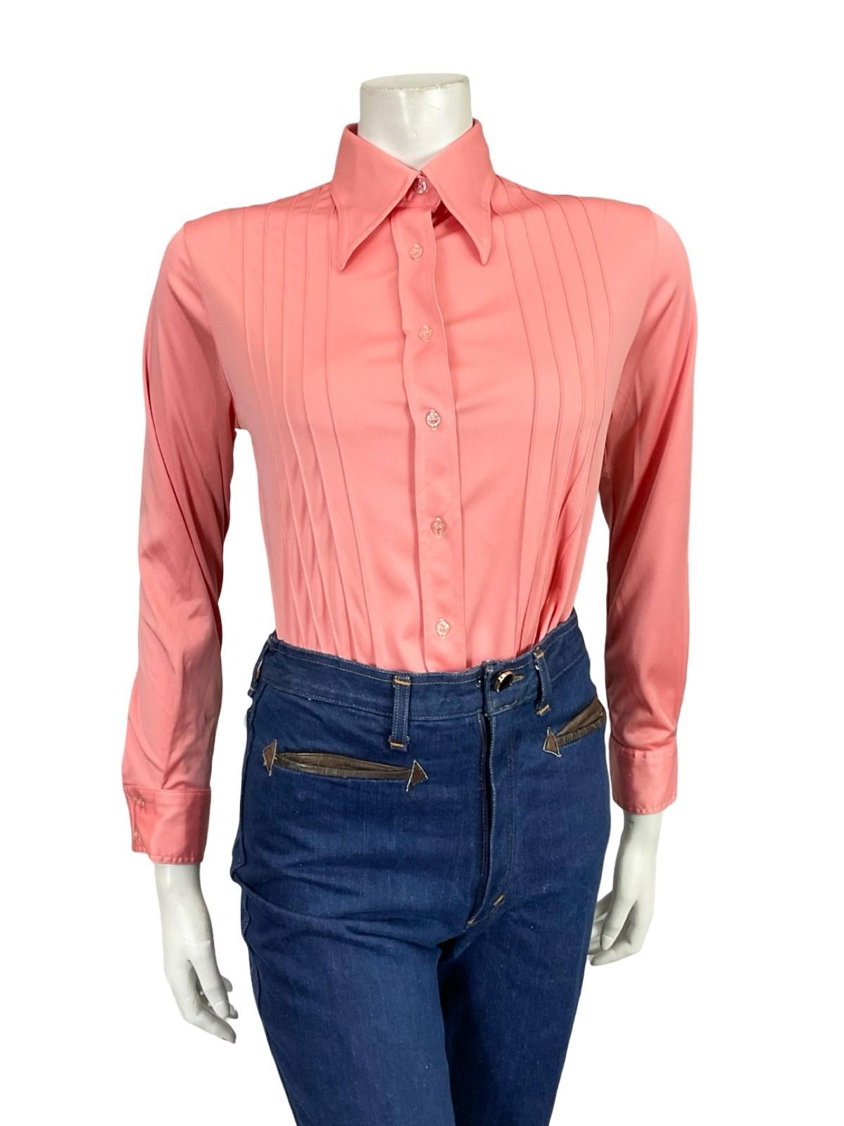 VTG 60S 70S TAIWANESE MOD DAGGER COLLAR PINK MONOCHROME SHIRT 8 10 S