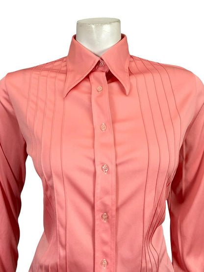 VTG 60S 70S TAIWANESE MOD DAGGER COLLAR PINK MONOCHROME SHIRT 8 10 S