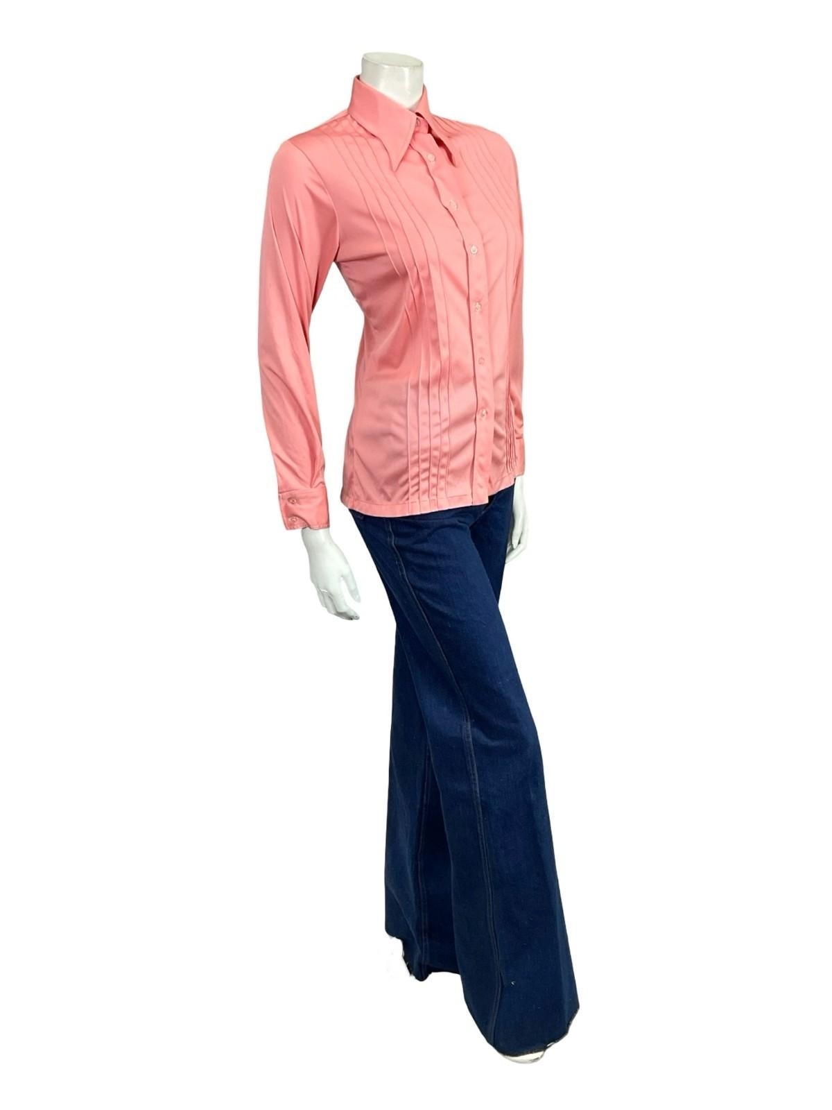 VTG 60S 70S TAIWANESE MOD DAGGER COLLAR PINK MONOCHROME SHIRT 8 10 S