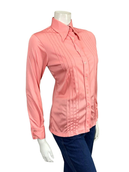 VTG 60S 70S TAIWANESE MOD DAGGER COLLAR PINK MONOCHROME SHIRT 8 10 S