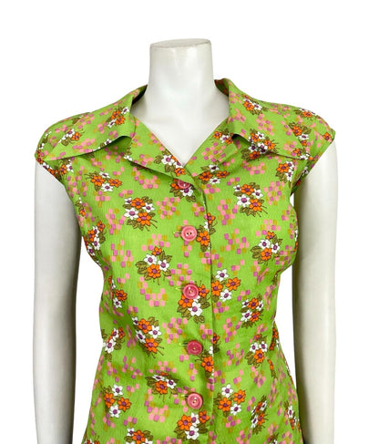 VTG 60S 70S GREEN PINK PURPLE ORANGE WHITE FLORAL GEOMETRIC DAGGER SHIRT 18 20
