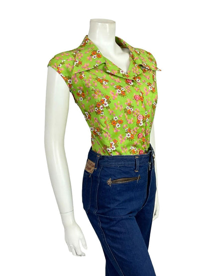 VTG 60S 70S GREEN PINK PURPLE ORANGE WHITE FLORAL GEOMETRIC DAGGER SHIRT 18 20