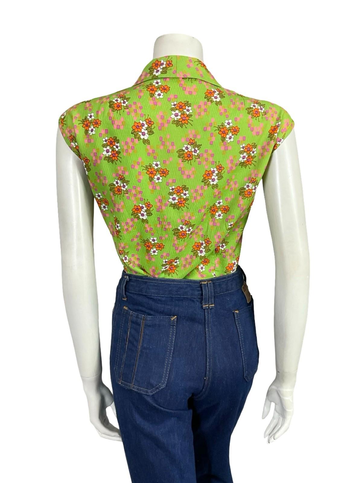 VTG 60S 70S GREEN PINK PURPLE ORANGE WHITE FLORAL GEOMETRIC DAGGER SHIRT 18 20