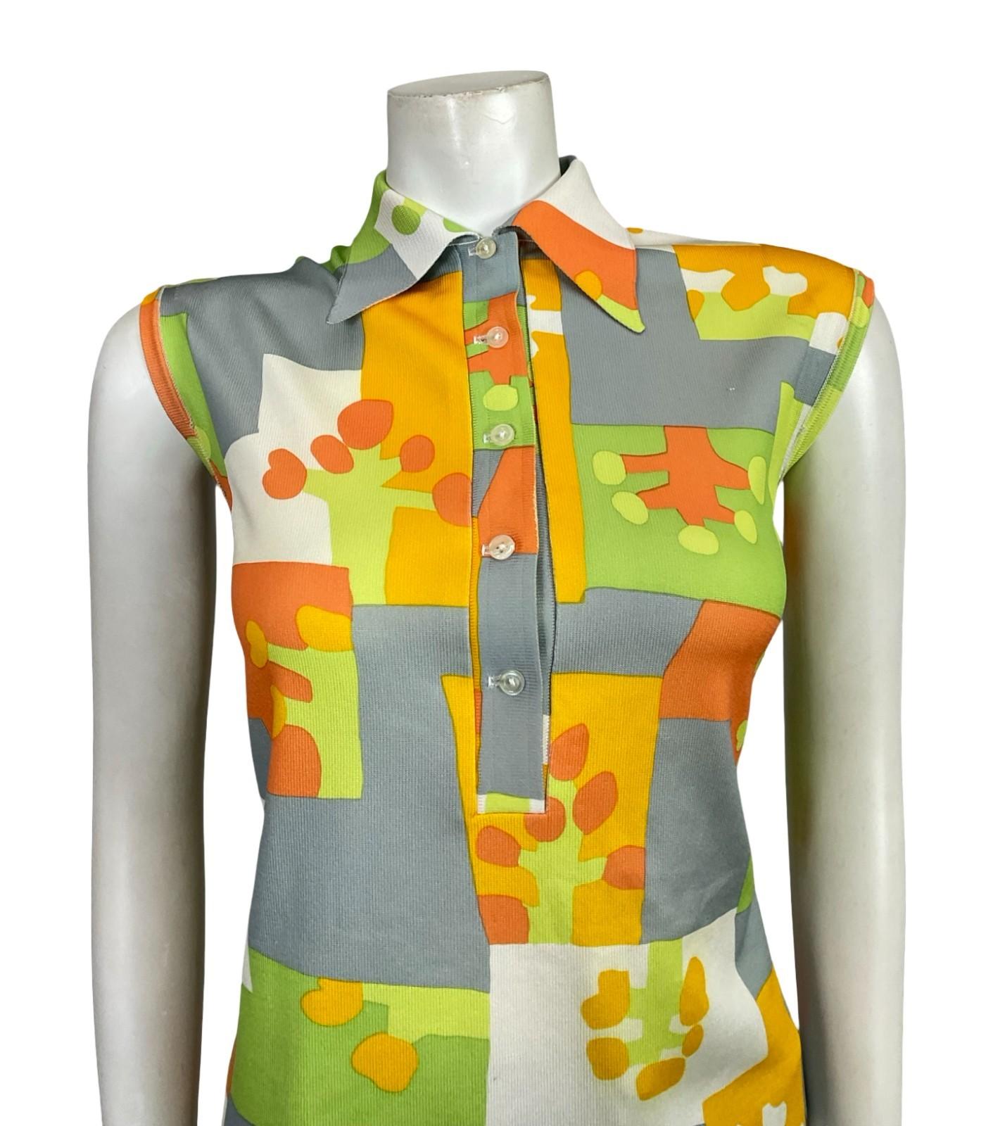 VTG 60S 70S GREY ORANGE YELLOW GREEN WHITE GEOMETRIC DAGGER MOD SHIRT 14