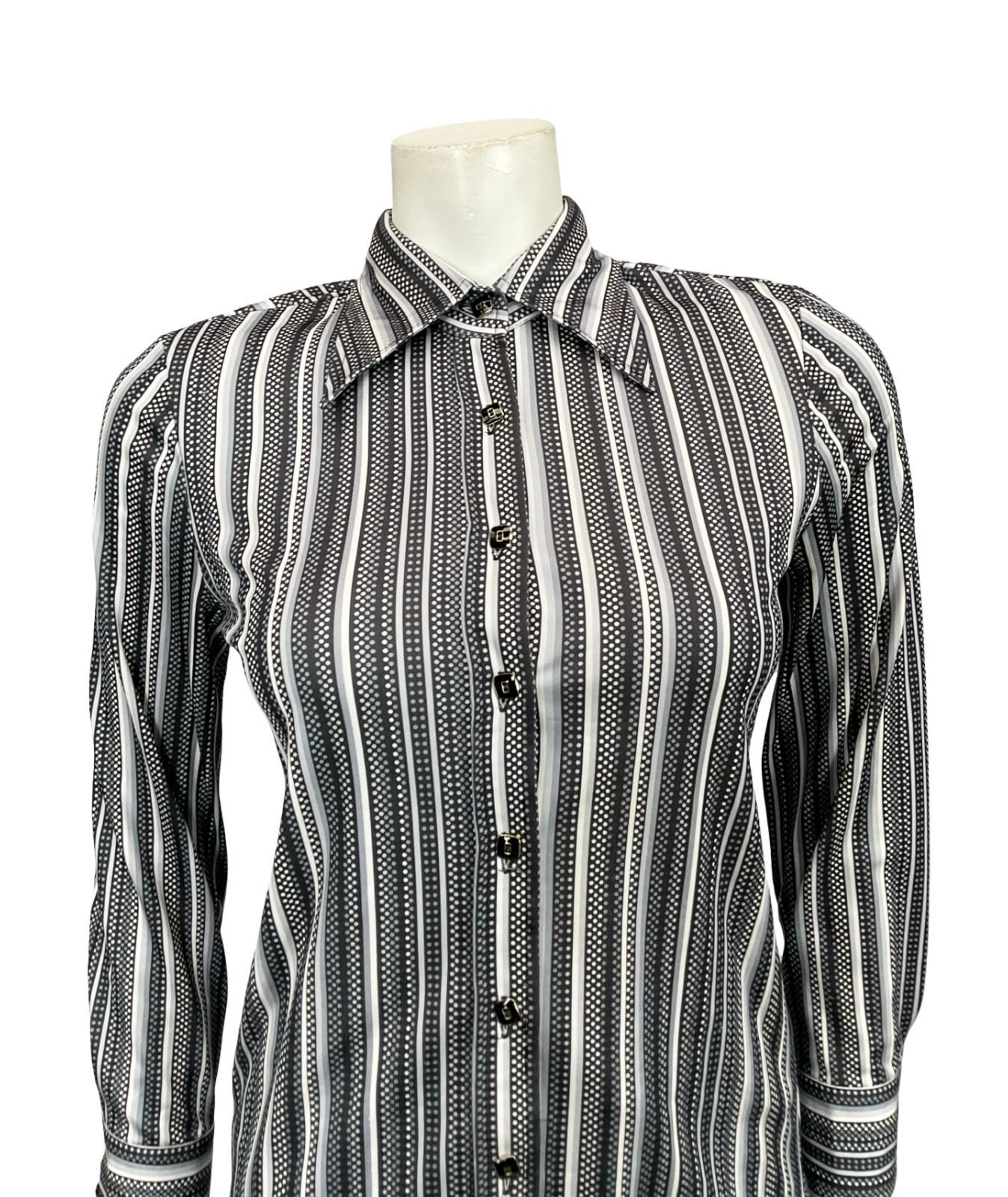 VTG 60S 70S JAPANESE BLACK GREY WHITE STRIPED POLKA DOT GEOMETRIC DAGGER SHIRT 6