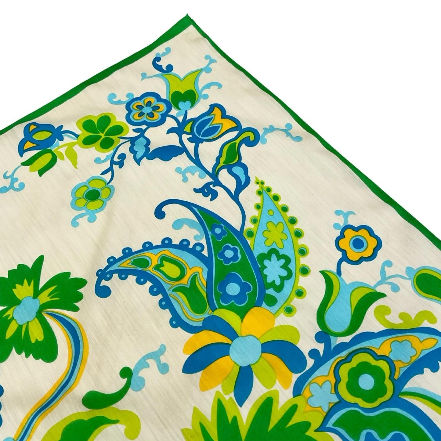 VTG 60S 70S CREAM BLUE GREEN YELLOW FLORAL PAISLEY PSYCHEDELIC SCARF