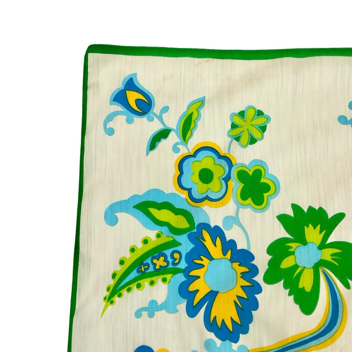 VTG 60S 70S CREAM BLUE GREEN YELLOW FLORAL PAISLEY PSYCHEDELIC SCARF