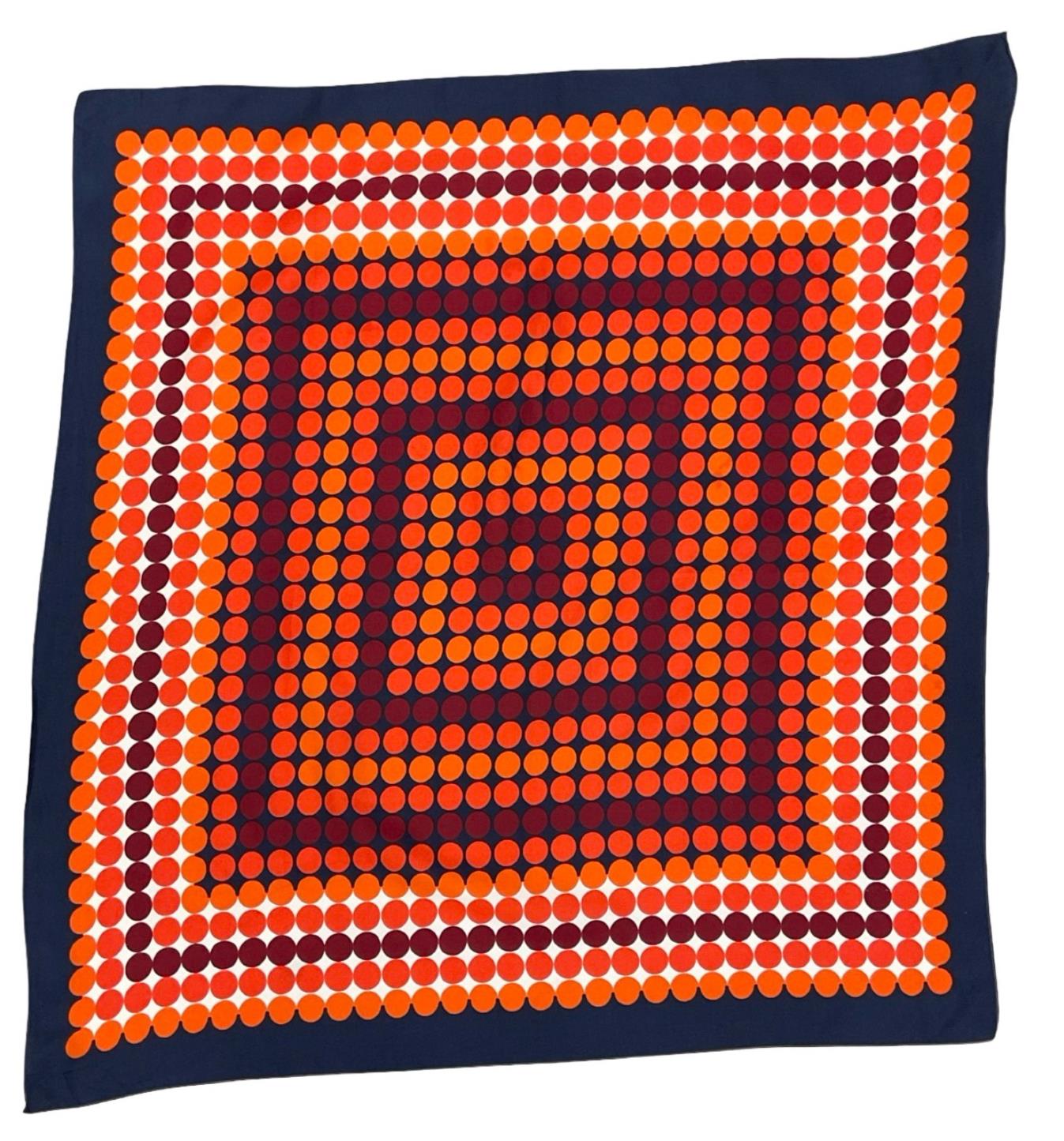 VTG 60S 70S NAVY BLUE WHITE ORANGE BURGUNDY POLKA DOT GEOMETRIC MOD SCARF