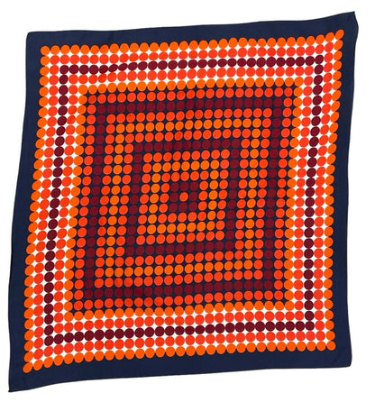 VTG 60S 70S NAVY BLUE WHITE ORANGE BURGUNDY POLKA DOT GEOMETRIC MOD SCARF