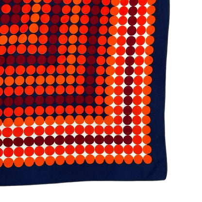 VTG 60S 70S NAVY BLUE WHITE ORANGE BURGUNDY POLKA DOT GEOMETRIC MOD SCARF