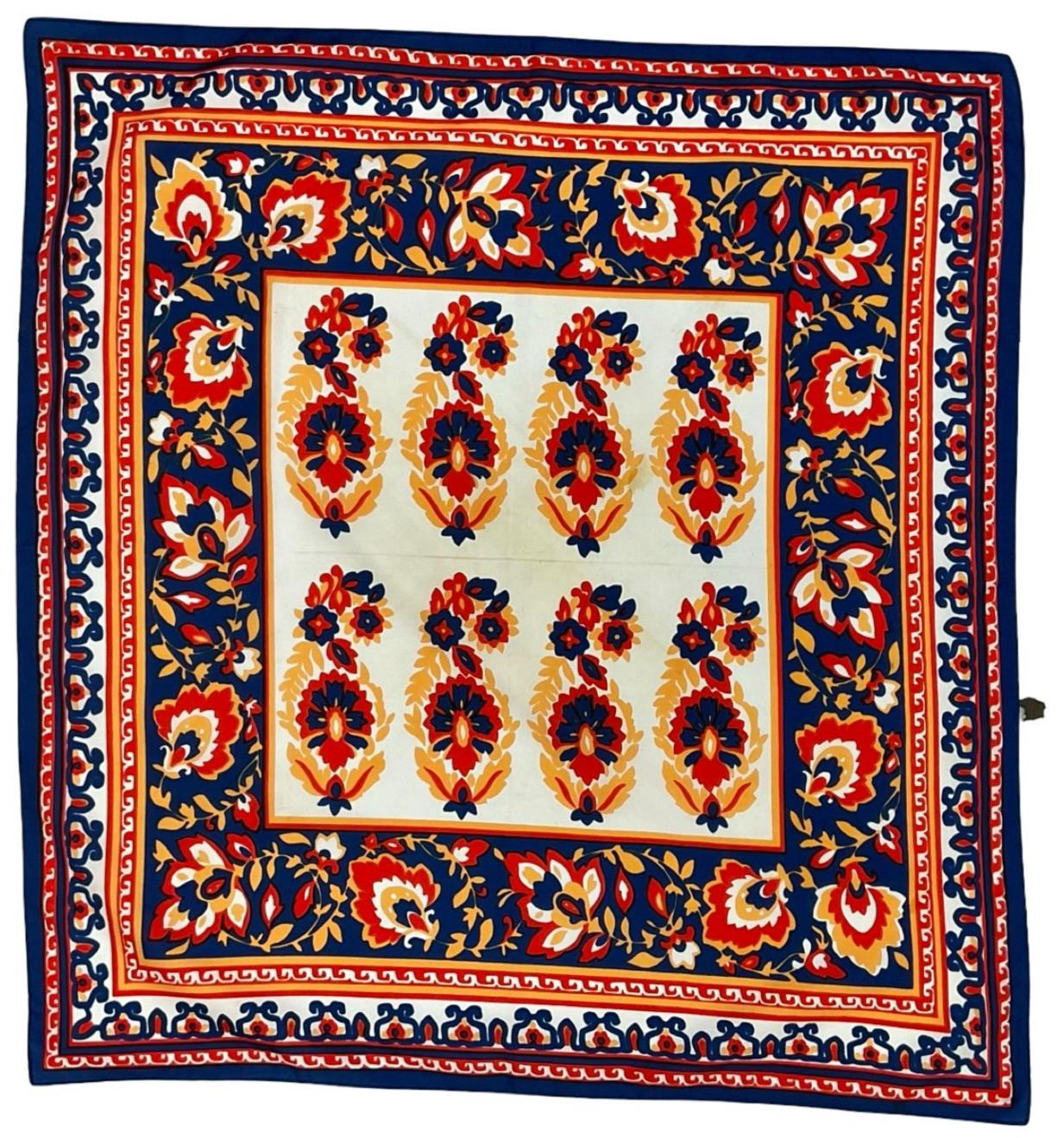 VTG 60S 70S RED BLUE YELLOW WHITE FLORAL BOHO MANDALA SCARF