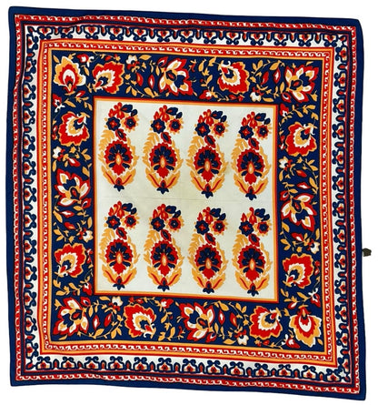 VTG 60S 70S RED BLUE YELLOW WHITE FLORAL BOHO MANDALA SCARF