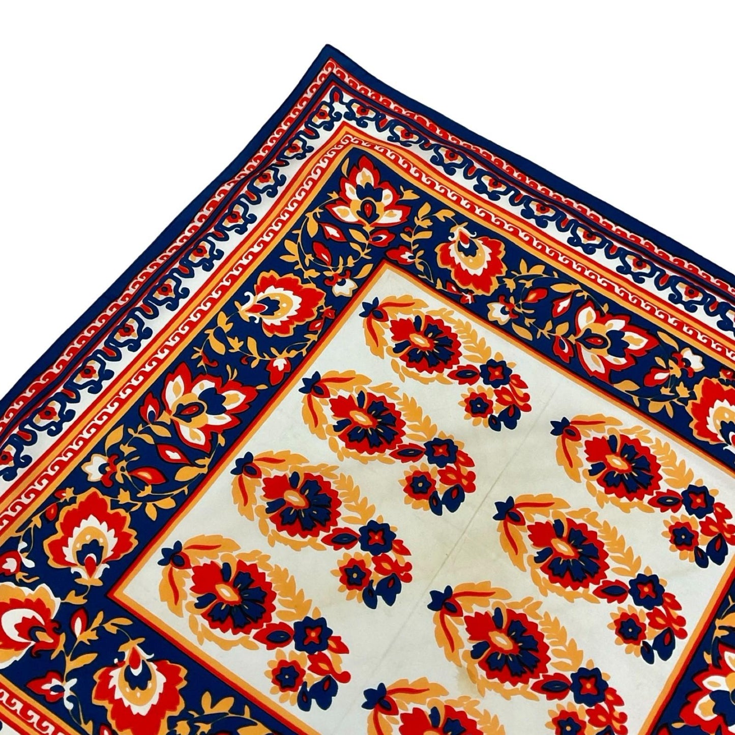 VTG 60S 70S RED BLUE YELLOW WHITE FLORAL BOHO MANDALA SCARF