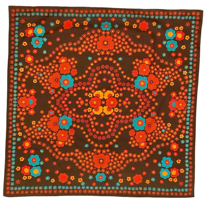 VTG 60S 70S BROWN RED BLUE YELLOW FLORAL MOD PSYCHEDELIC SCARF