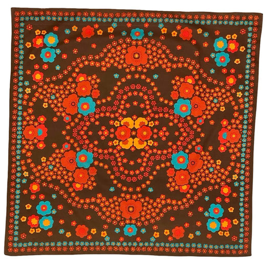 VTG 60S 70S BROWN RED BLUE YELLOW FLORAL MOD PSYCHEDELIC SCARF