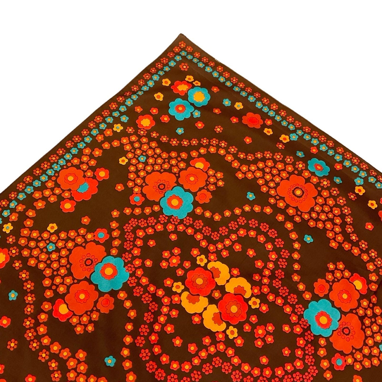 VTG 60S 70S BROWN RED BLUE YELLOW FLORAL MOD PSYCHEDELIC SCARF