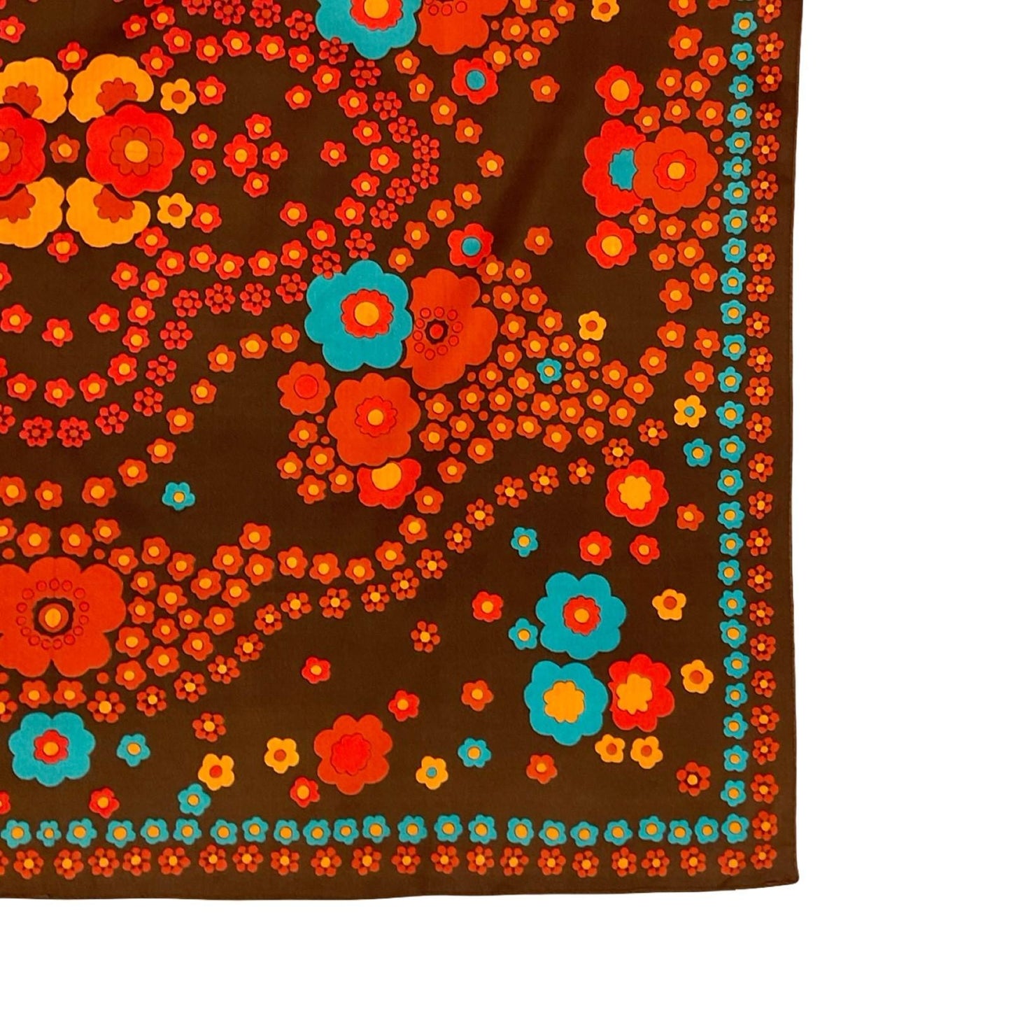 VTG 60S 70S BROWN RED BLUE YELLOW FLORAL MOD PSYCHEDELIC SCARF