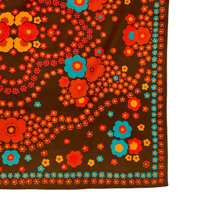 VTG 60S 70S BROWN RED BLUE YELLOW FLORAL MOD PSYCHEDELIC SCARF