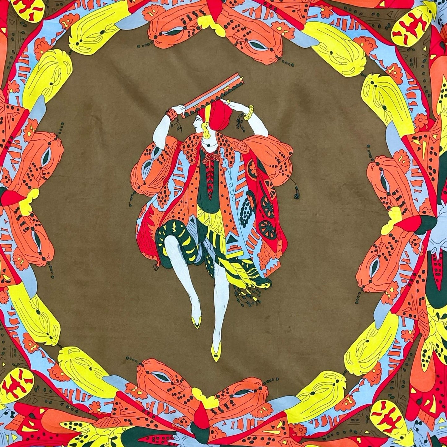 RED BROWN ORANGE OPERA OF PARIS PSYCHEDELIC DANCER SILK SOUVENIR SCARF