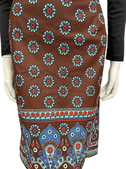 VTG 60S 70S BROWN BLUE FLORAL MANDALA BOHO PSYCHEDELIC MIDI SKIRT 12