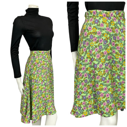 VTG 60S 70S MOD GREEN BLUE PURPLE PINK FLORAL A LINE MIDI SKIRT 8