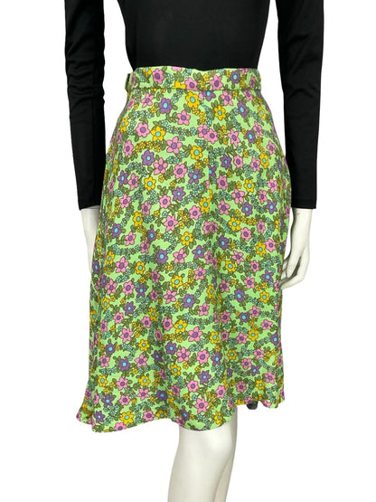 VTG 60S 70S MOD GREEN BLUE PURPLE PINK FLORAL A LINE MIDI SKIRT 8