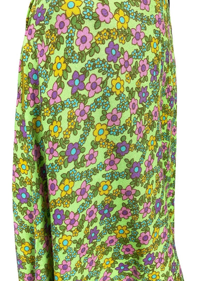 VTG 60S 70S MOD GREEN BLUE PURPLE PINK FLORAL A LINE MIDI SKIRT 8
