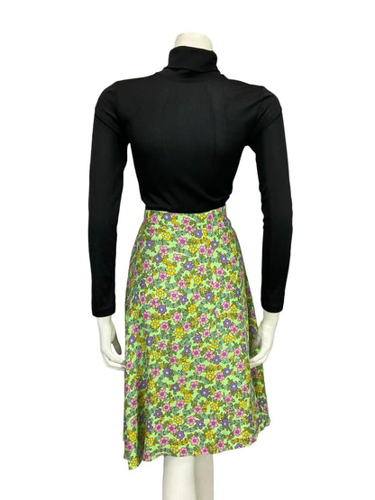VTG 60S 70S MOD GREEN BLUE PURPLE PINK FLORAL A LINE MIDI SKIRT 8