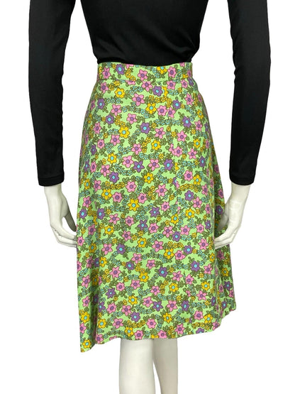 VTG 60S 70S MOD GREEN BLUE PURPLE PINK FLORAL A LINE MIDI SKIRT 8