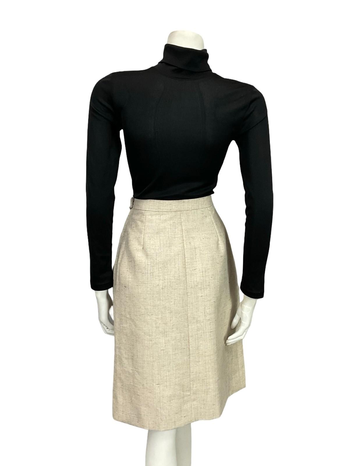 VTG 60S GERARD PASQUIER BEIGE BRIGHT ORANGE MOD CONTRAST STITCH PLEAT SKIRT 8