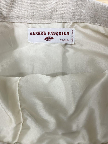 VTG 60S GERARD PASQUIER BEIGE BRIGHT ORANGE MOD CONTRAST STITCH PLEAT SKIRT 8