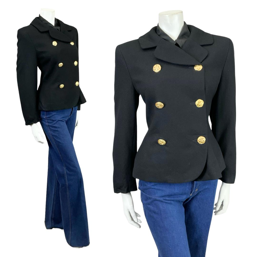 VTG 90S PENDLETON BLACK PURE WOOL GOLD DOUBLE BREAST JACKET 12