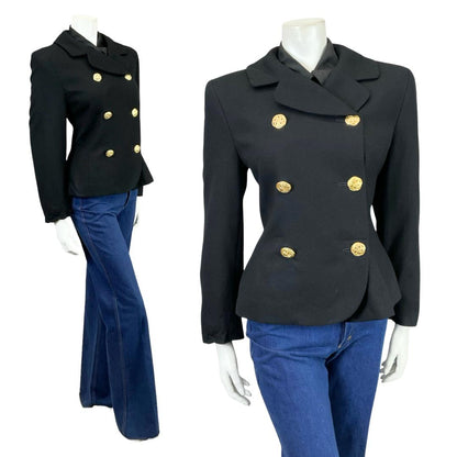 VTG 90S PENDLETON BLACK PURE WOOL GOLD DOUBLE BREAST JACKET 12