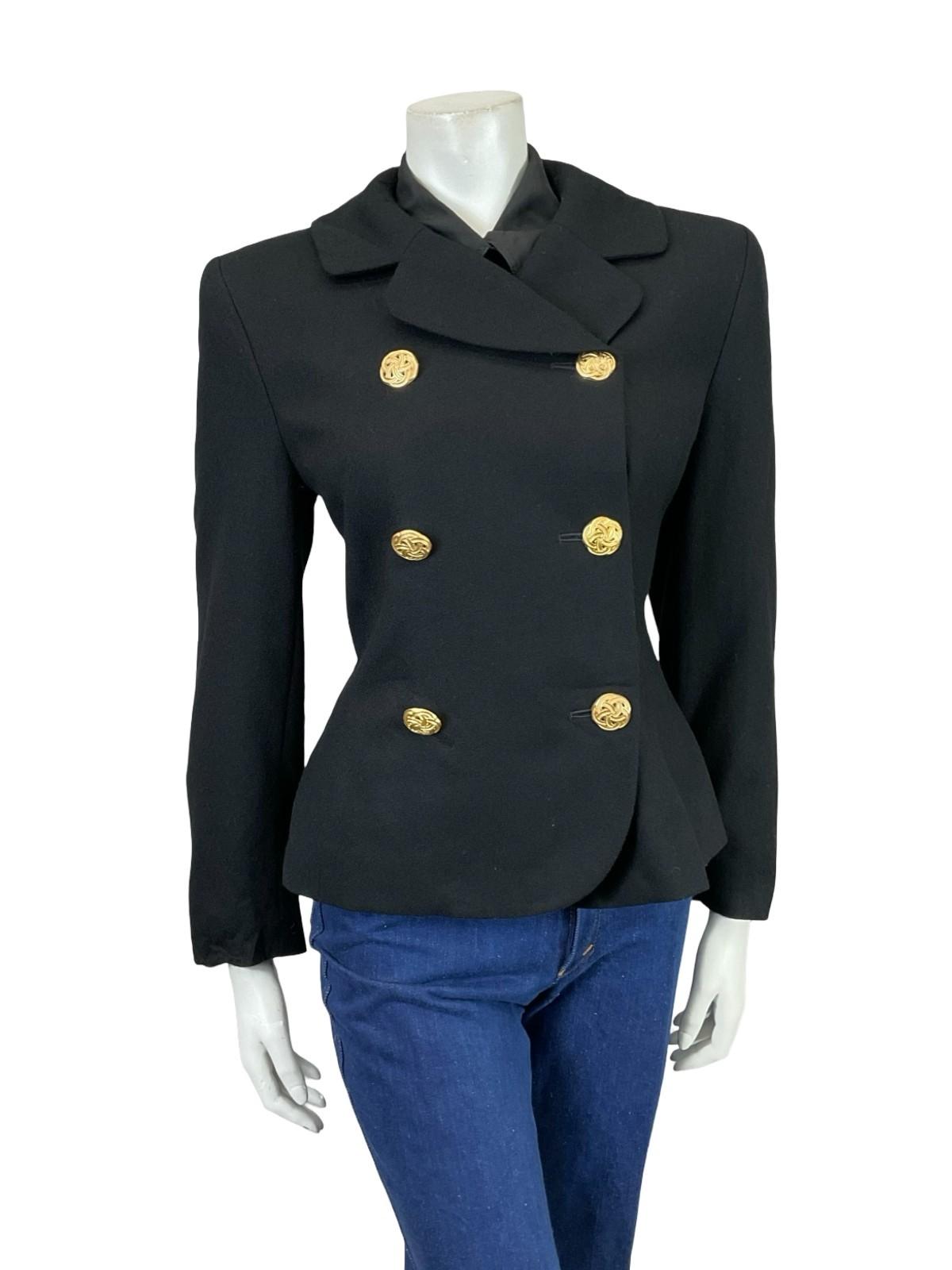 VTG 90S PENDLETON BLACK PURE WOOL GOLD DOUBLE BREAST JACKET 12