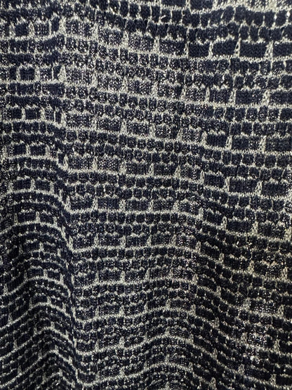 VTG 60S 70S BLUE SILVER LATTICE GLITTERY LUREX CAPE SLEEVE MAXI DRESS 12 14