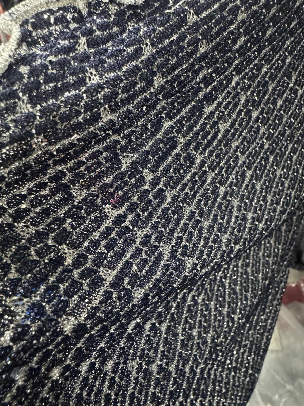 VTG 60S 70S BLUE SILVER LATTICE GLITTERY LUREX CAPE SLEEVE MAXI DRESS 12 14