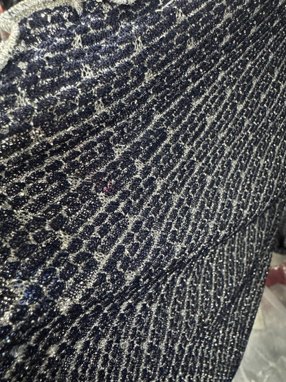 VTG 60S 70S BLUE SILVER LATTICE GLITTERY LUREX CAPE SLEEVE MAXI DRESS 12 14