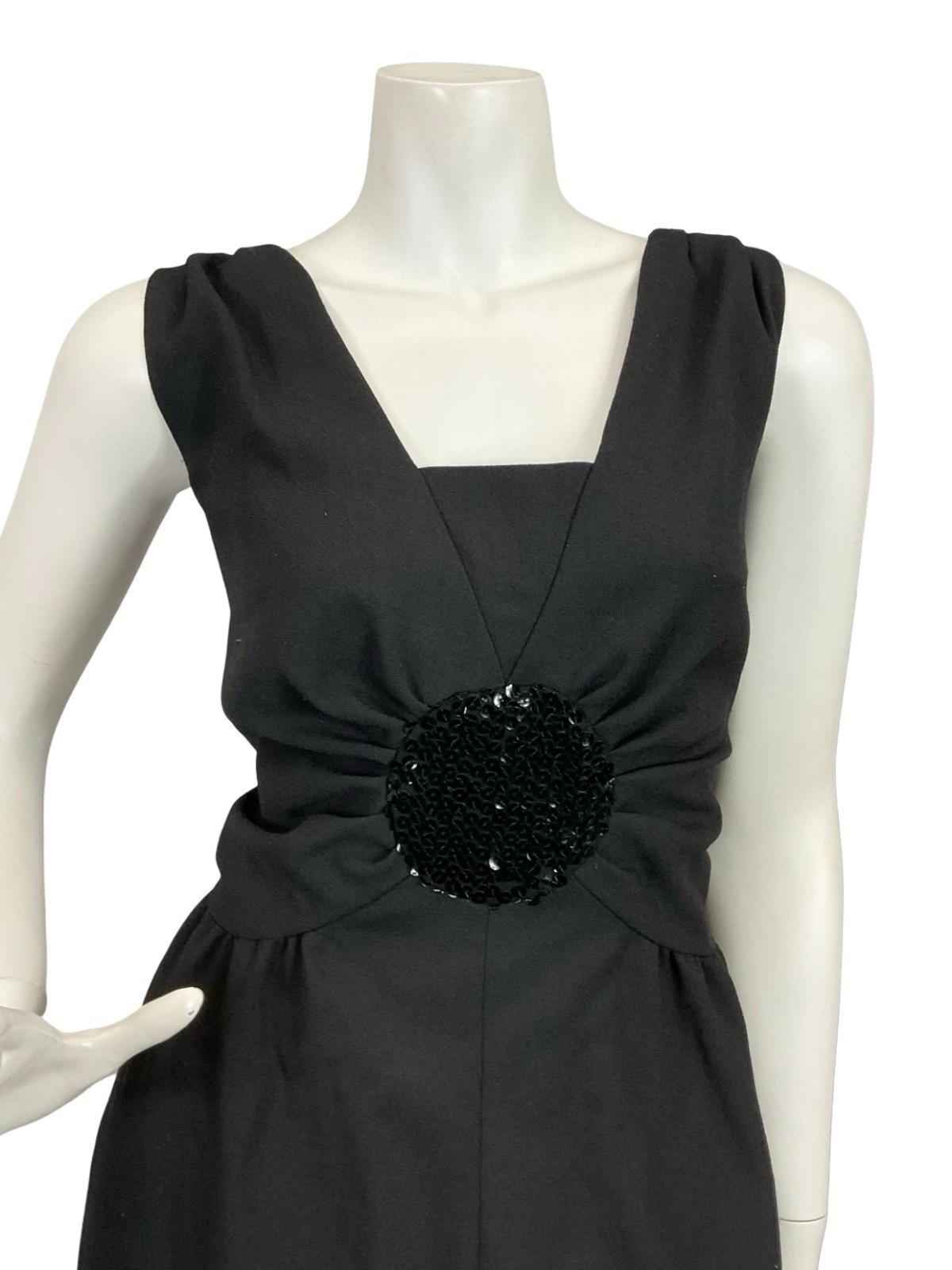 VTG 60S 70S CLASSIC BLACK SEQUIN MONOCHROME RUCHED DISCO STUDIO 54 MAXI DRESS 12