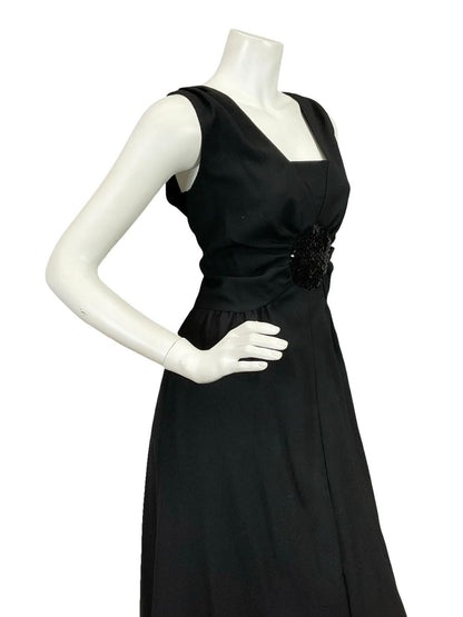 VTG 60S 70S CLASSIC BLACK SEQUIN MONOCHROME RUCHED DISCO STUDIO 54 MAXI DRESS 12